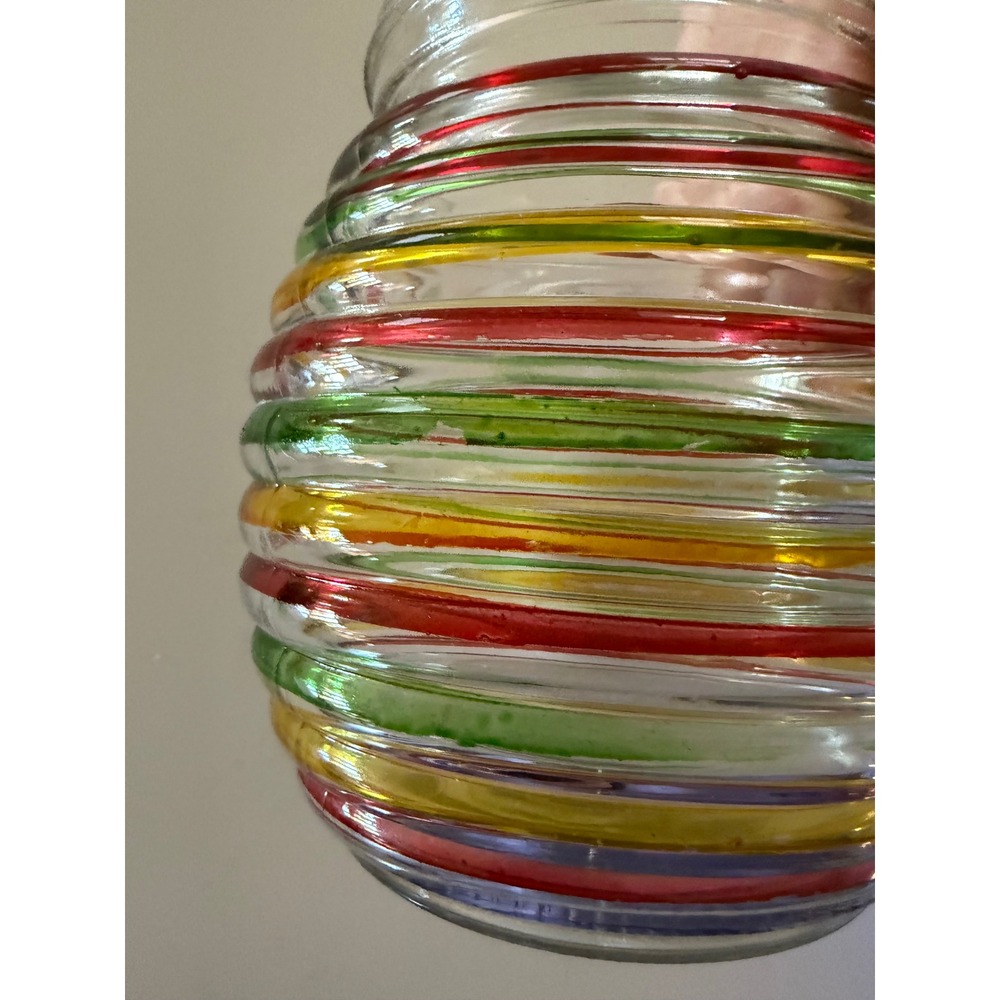 Multicolor Striped Art Glass Vase 5.5" Hand Painted Drip Design - Picture 5 of 5